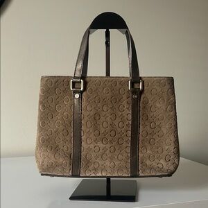 Celine Grey/Brown Suede Monogram Tote Bag